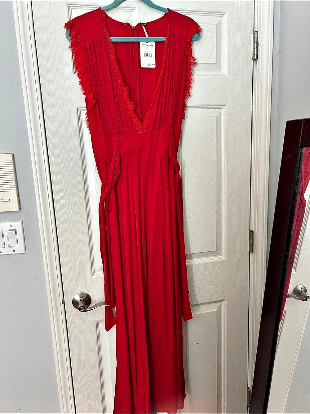 Free People Red Lace Trim Jumpsuit Size 10 NWT - Picture 3 of 7